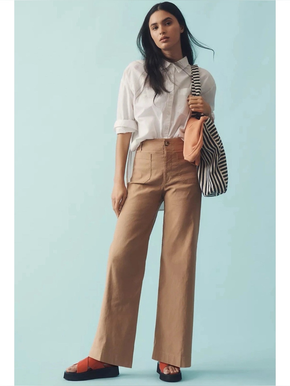 Anthropologie Maeve NWT Pants 27 Colette Full Length High Waist Wide Leg Camel